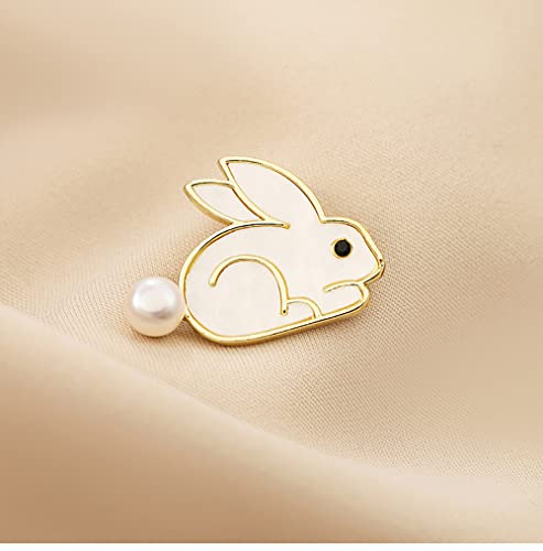 Image of Cute Rabbit Bunny Brooch Pin for Women Girls Animal Simulated Freshwater Pearl Pins Clip Lapel Shawl Backpacks Sweater Dress Jackets Badge Brooches Pins Elegant Jewelry Gifts Easter