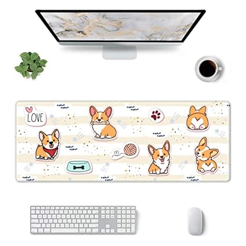 Cute Dog Mouse Pad Stitched Edge XL Large Mousepad 31.5" X 12" Rubber Base Non Slip Desk Mat for Laptop Pc Computer Gaming Cover