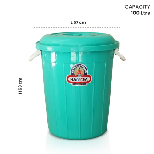 Image of Nayasa Bucket 102 with Lid- 100 Ltrs, Plastic Water Storage Bucket| Unbreakable Multipurpose Storage, Green