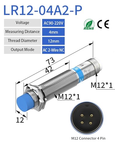 Sensor inductivo M12 CA 90-220V NC con detección de 4mm y 2 hilos 2