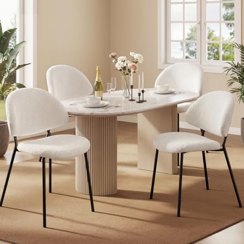 Warmiehomy Boucle Dining Chair Set of 4 - Modern Mid Century Dini...