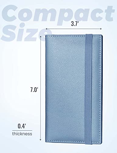 Image of Yarnic Checkbook Cover for Personal Checkbook, Checkbook Holder with Pen Holder & Built-in Clear Plastic Divider for Duplicate Checks (Grey Blue)