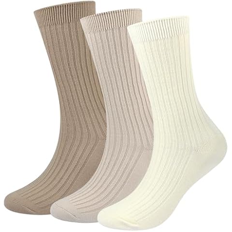 Women Dress Socks Soft Cozy Crew Socks Casual Knit Fall Work Boot Socks Trouser 3 Pairs (Beige+Light Khaki+Khaki, 6-10) Cover