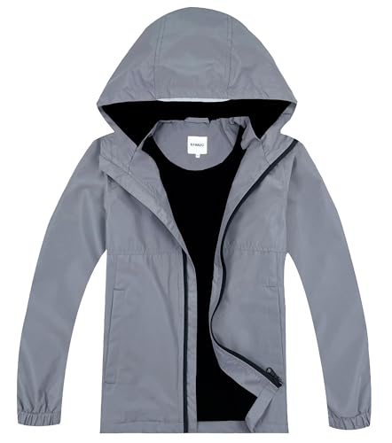 Image of Boys Girls Rain Jackets Waterproof Hooded Fleece Raincoats Lightweight Windbreakers for Kids
