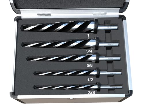 MACXCOIP 5Pcs Bridge Construction Reamer Set, M2 HSS Taper Chucking Reamer Drill Bit with 5-Spiral Flutes...