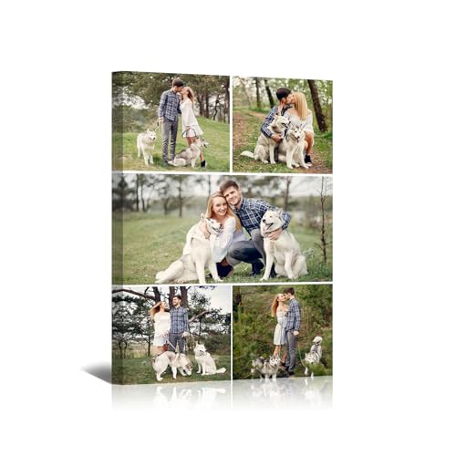 Ship Next Day - Custom Photo Collage Canvas Prints with Your Pictures, Personalized 5 Photo Family Wall Art, Custom Picture Gift for Mom Dad Couple Wedding Anniversary, Living Room Home Decor 8x12