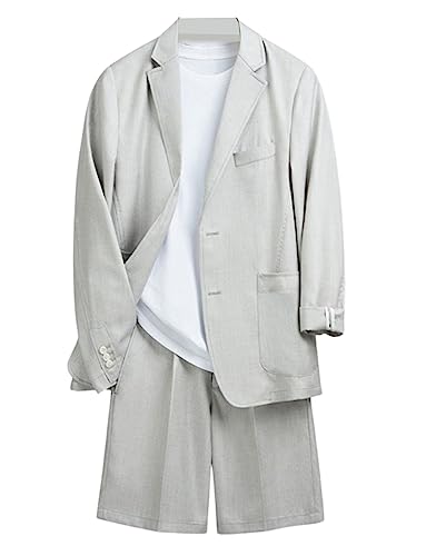 Costume en lin léger respirant avec revers cranté et short assorti homme
