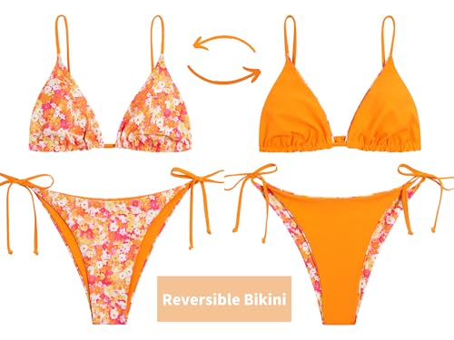 Image of ZAFUL Women's Triangle Bikini Floral String Bikini Set Two Piece Swimsuit Bathing Suits