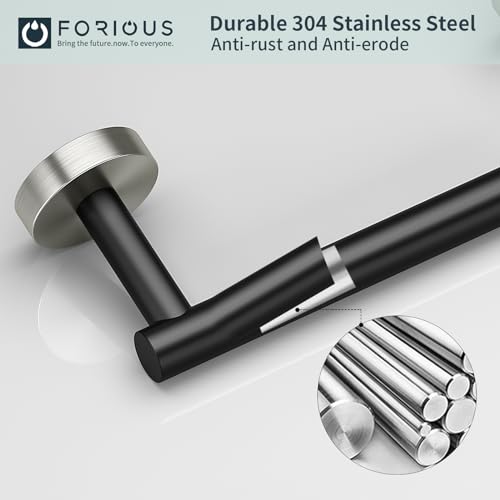 Image of FORIOUS Toilet Paper Holder Wall Mount, Stainless Steel Rustproof Double Post Pivoting Tissue Roll Holder for Bathroom, Commercial Toilet Paper Dispenser, Matte Black & Stainless Steel