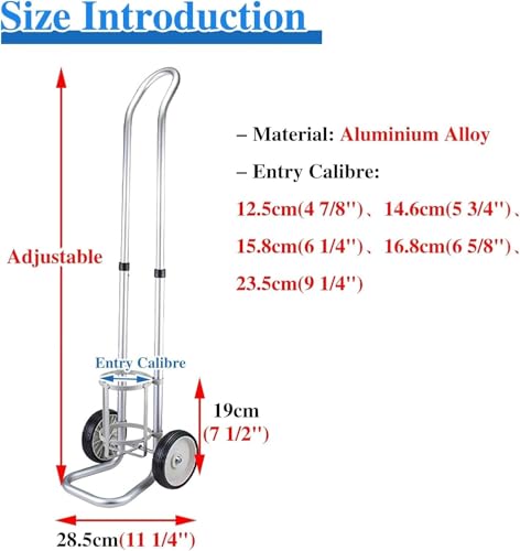Generico Wózek z wysokimi stalowymi butlami z kółkami, aluminiowy wózek na butle z tlenem medycznym do użytku wewnątrz i na zewnątrz, przenośny wózek z 2 kołami do butli gazowych medycznych, i