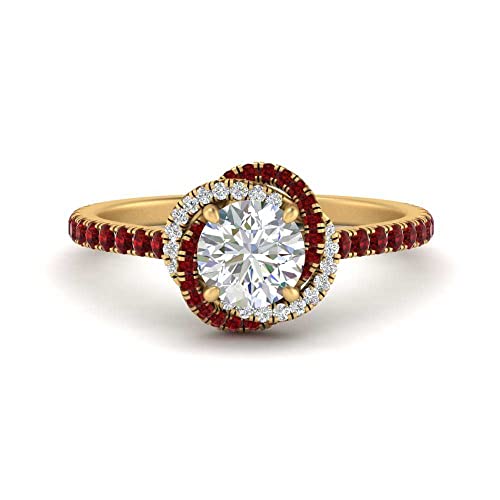 Image of 55Carat Choose Your Gemstone Flower Diamond CZ Ring Yellow Gold Plated Round Shape Halo Engagement Rings Everyday Jewelry Wedding Jewelry Handmade Gifts for Wife US Size 4 to 12