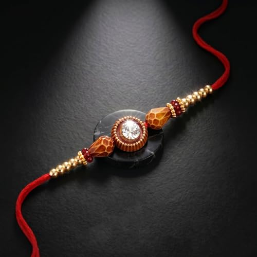 Image of Lucky Jewellery Designer Rakhi for Brother with Crystal Centerpiece | Complete Rakhi Set with Roli, Chawal (19-S8R1-PIO798)
