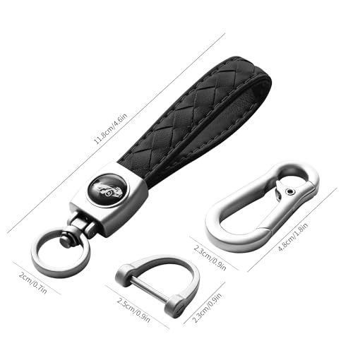 Image of Gkeygo Carabiner Keychain, Universal Heavy Duty Woven Handmade Leather Key Chain, Car Fob Key Keychains with 360 Degree Rotatable Snap Swivel and Anti-Lost D-Ring for Men and Women, Silver - Black