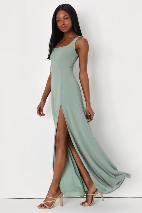 Women's Chiffon Bridesmaid Dresses with Slit 2026 Square Neck Formal Wedding Guest Dress PUS081