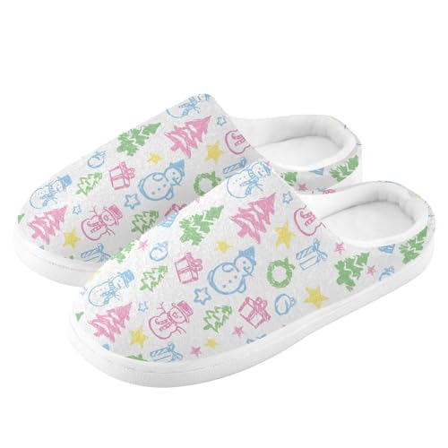 Fuzzy Memory Foam Slippers for Women/Men Snowman Tree Gift Star Pattern Fluffy Winter House Shoes Indoor and Outdoor4