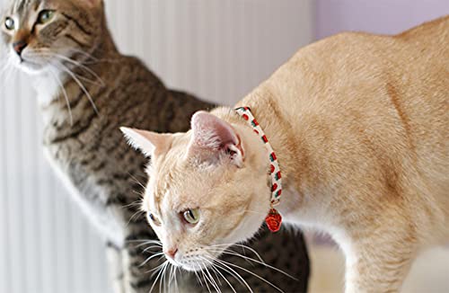 PetSoKoo Cute Cat Collar With Bell and Strawberry Charm.100% Cotton.Safety Breakaway Soft.For Girl Boy Male Female Kitten Collar - Image 3