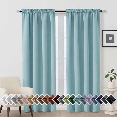 Image of Aqua Blackout Curtains for Bedroom 72 Inch Length 2 Panels Set, Thermal Insulated Curtains for Living Room Nursery, Dual Rod Pocket Window Drapes for Patio French Door Front Door, 2x40Wx72L