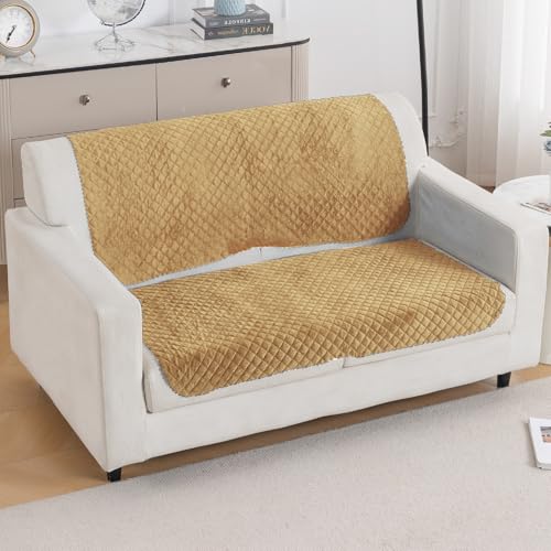 Image of HOKIPO Quilted Sofa Cover for 2 Seater for Seat & Back, 'Quilt Classic' Yellow (IN-926-YLW*2)