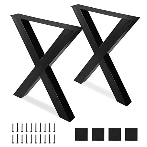 Towallmark Juego de 2 patas de mesa de acero de 28 pulgadas de alto x 24 pulgadas de ancho, patas de mesa resistentes con marco en X para muebles/escritorio/mesa de comedor, estilo rústico industrial,