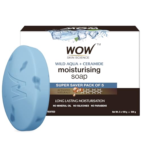 Image of WOW Skin Science Wild Aqua & Ceramide Soap | Purifies & Softens Skin | Cools & Tones | Energizing Cleanser | Neutralizes Body Odor | Invigorates Senses | Infused with Menthol & Ceramide | Pack of 5