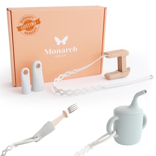 Image of Monarch Kid Co Premium Clip & Strap Set for Toddlers & Babies | Adjustable Toy Holder & Sippy Cup Strap | Keeps Bottles & Toys Off The Floor | Ideal for High Chairs, Car Seats & Stroller