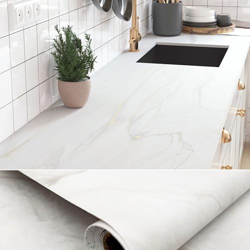 70cm×3m Matt Marble Vinyl Wrap for Furniture Worktop Vinyl Covering White Marble Sticky Back Plastic Roll Durable Heat-Resistant Contact Paper Self Adhesive for Kitchen Worktops Countertops