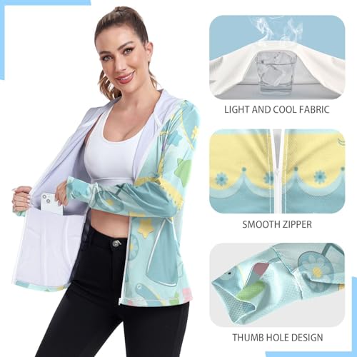 KLL Moletom com capuz feminino leve com zíper e proteção FPS 50+, elementos temáticos para bebês, El