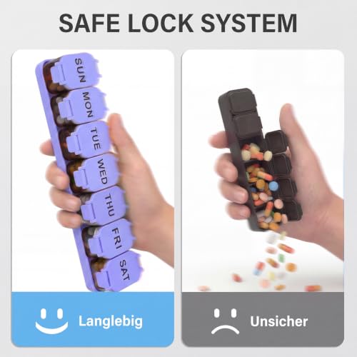Image of Yaklim Extra Large Weekly Pill Organizer - Waterproof 7-Day Pill Box, Portable Vitamin & Supplement Case, Easy to Open Design, Ideal for Travel and Daily Medication Management (BlackPurple)