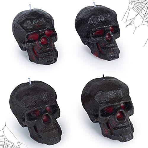 Candwax 3X4.3 Inch Set Of 4 Black Skull Candles - Ideal As Spell Candles And Halloween Candles - Themed Candles For Spooky Halloween Decorations - Red Inside, Small Size #TOP4