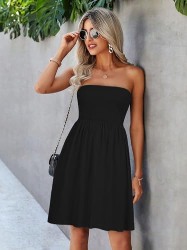 Image of elescat Summer Dresses for Women 2026 Strapless Casual Beach Cover Ups Tube Top Sundress