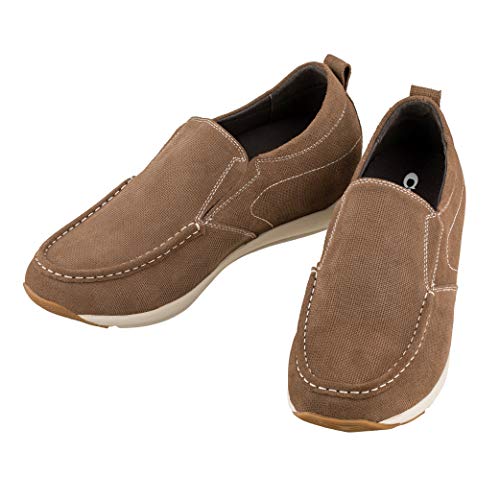 CALTO Men's Invisible Height Increasing Elevator Shoes - Brown Nubuck Leather Slip-on Casual Loafers - 2.8 Inches Taller - G4904 - Size 7.5 D(M) US4