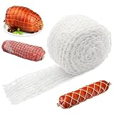 Malla para Asar Carne Elástica, 3m x 9cm Red de Pastel de Carne Duradera, Red para Carne En Rollo, Red Cocina de Algodón Blanca Elástica,Malla Elástica Carne,para Almacenar Secar Freír y Cocinar Carne