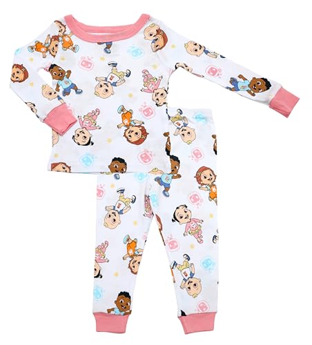CoComelon Girls Pajamas Set for Toddlers - 4 Piece Cotton Pj Set for Kids - Snug Fit Long Sleeve Top and Bottoms3