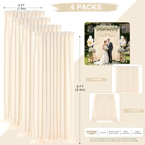 Image of Beige Backdrop Curtains Photography Background Drapes: 20ft x 8ft Polyester Fabric Panels - for Birthday Anniversary Ceremony Decorations