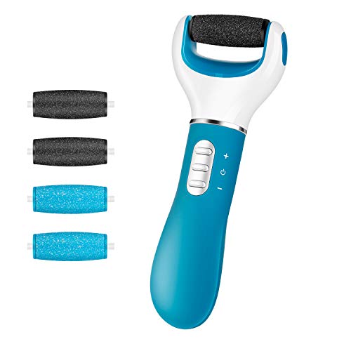 Electric Foot Callus Remover Kit, 3 Speed Rechargeable Portable Electronic Foot File Pedicure Tools with 4 Grinding Heads, Professional Feet Care Perfect for Dead, Hard Cracked Dry Skin
