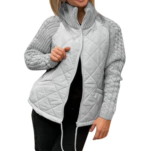 Cowyams Abrigo de invierno para mujer, chaqueta acolchada ligera, cárdigan de punto con estampado de patchwork, elegante, chaqueta informal de invierno, parka de invierno, abrigo de ocio, abrigo