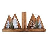 NIKKY HOME Heavy Duty Non Slip Rustic Woodland Mountain Wood Bookend Forest Book Ends Book Stoppers for Cabin Decor Home and Office Shelves Children