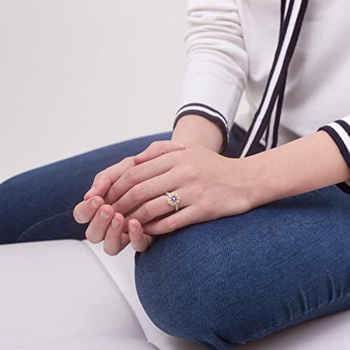 Angara Natural Blue Sapphire Halo Ring for Women in 14K Solid Dual Tone Gold | September Birthstone, Birthday, Engagement, Anniversary, Wedding Jewelry Gift for Women4