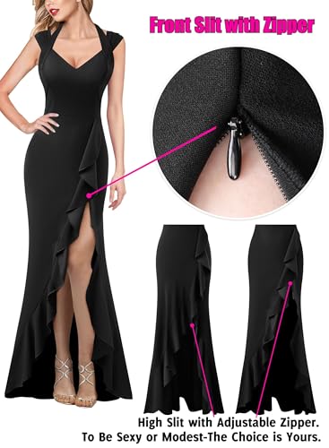 VFSHOW Womens V Halter Neck Celebrity Ruffle High Split Formal Evening Gown Wedding Prom Maxi Dress3