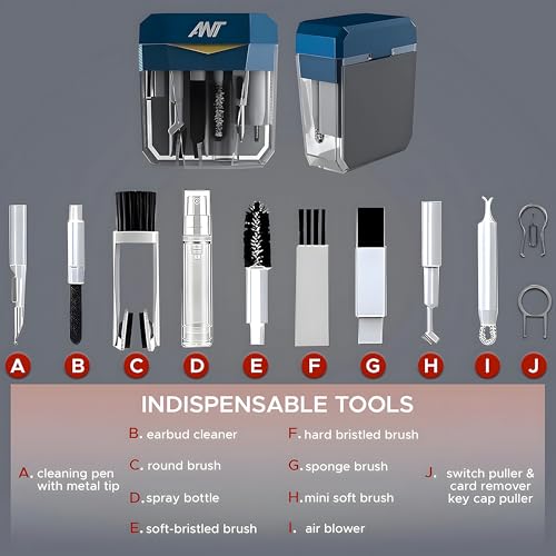 Image of Ant PC Shine20, 17-in-1 Multifunctional Cleaner Kit for Electronic Devices Keyboard Cleaning Brush Headphones Cleaner Kit for AirPods Multi-Tool for Cleaning Laptop Earbuds Camera Mobile Navy Blue