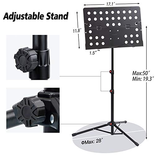 Klvied Sheet Music Stand With Violin Hanger, Folding Music Stand, Portable Fortable Music Stand For Sheet Music, Violin Music Stand With Travel Case, Light, Black #TOP2