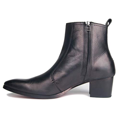 Weatern Boot for Men High Top Boot Slip On StyleGenuine Leather Side Zipper Waterproof Pointed Toe High Block Heel Easy Care4