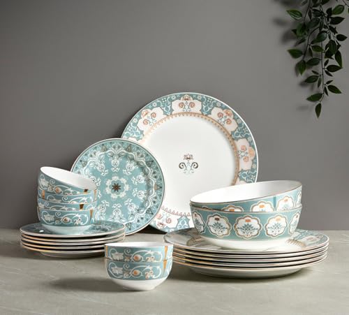Image of India Circus by Krsnaa Mehta Regal Romance Bone China Crockery Dinner Set | for Dining & Gifting | Pack of 20 Pieces Set