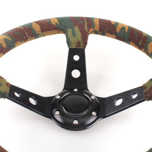 Slakerbe Volant de sport universel, 350 mm/14 pouces, cuir mat, camouflage, volant de voiture Rallye Drift Racing Volant étanche en aluminium 6 trous – vue 6