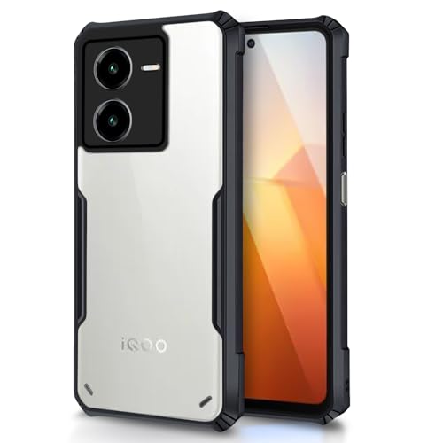Image of Pikkme iQOO Z8 5G Back Cover | Crystal Clear Transparent Back | Ultra Hybrid | Full Camera Protection | Raised Edge | Bumper Back Case (Black)