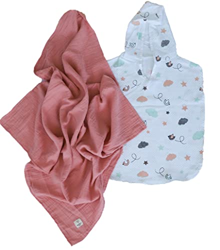 Image of Muslin Multipurpose Drying Towel and Hooded Pancho for Boys and Girls (Bird, 3-4 Age)