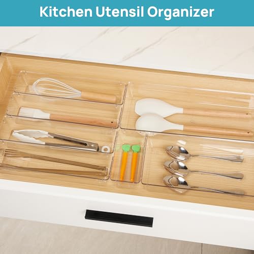 Vtopmart 7 PCS Kitchen Drawer Organizer, 4 Size Clear Plastic Utensil Organizer, Silverware Flatware Organizer for Drawer, Cutlery Organizer Tray for Kitchen, Drawer Storage Bins for Makeup, Bathroom - Image 4
