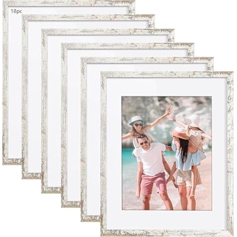 SYNTRIFIC 18PC 16x20 Rustic Picture Frames,Distressed White Farmhouse Photo Frames Display Pictures 11x14 with Mat or 16x20 Without Mat,Wall Gallery Collage Photo Frames Home Decor Poster Frame Cover