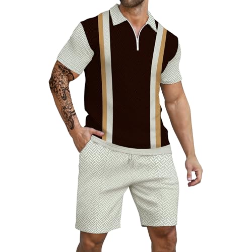 Men Short Sets Outfits 2 Piece Summer Tracksuit Short Sleeve Polo Mens Shirt And Short Set Summer Outfits For Men
