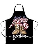 Meet 1998 Waterproof Apron Adjustable Bib with 2 Pockets American Flag Soldier Memorial Day Shoes Cooking Baking Kitchen Aprons